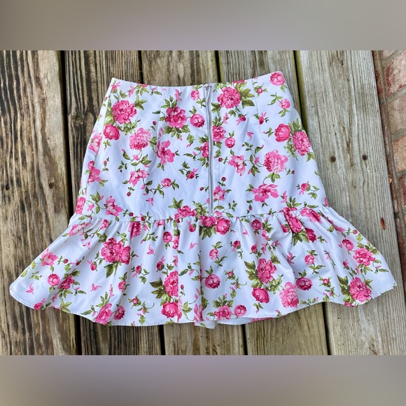 White/Pink/Green Flirty Floral Ruffle Fashion Nova Mini Skirt - Picture 2 of 8